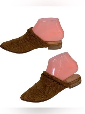 MI.IM BROWN LEATHER & KNIT SWEATER FABRIC FLAT MULE SLIDE SHOES (6M)